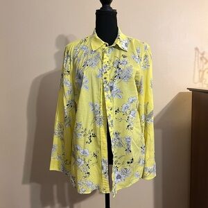 Talbots Yellow Floral Button-Front Shirt Jacket in 100% Cotton